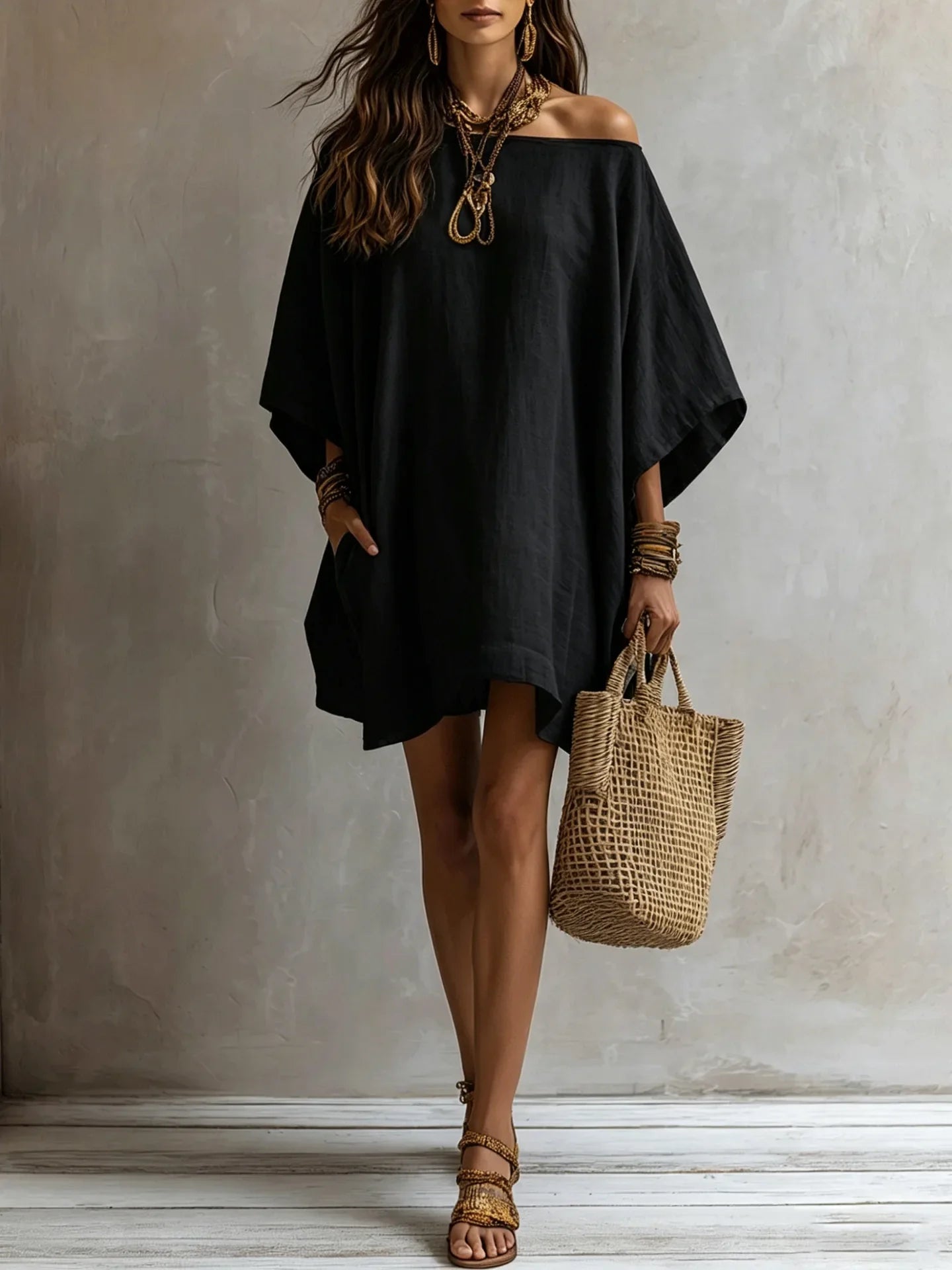 Women's Batwing Sleeve Mini Dress