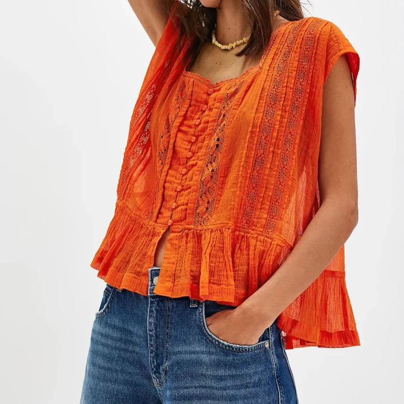 Women's Ruffle Hem Sleeveless Blouse