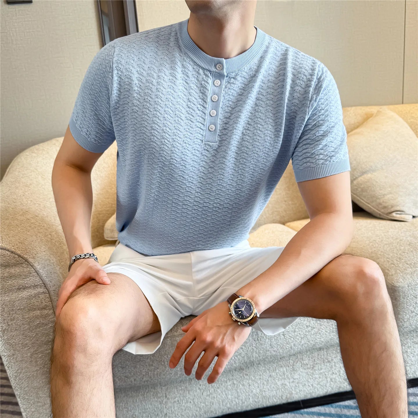 Slim Fit Short-Sleeve Knit Sweater