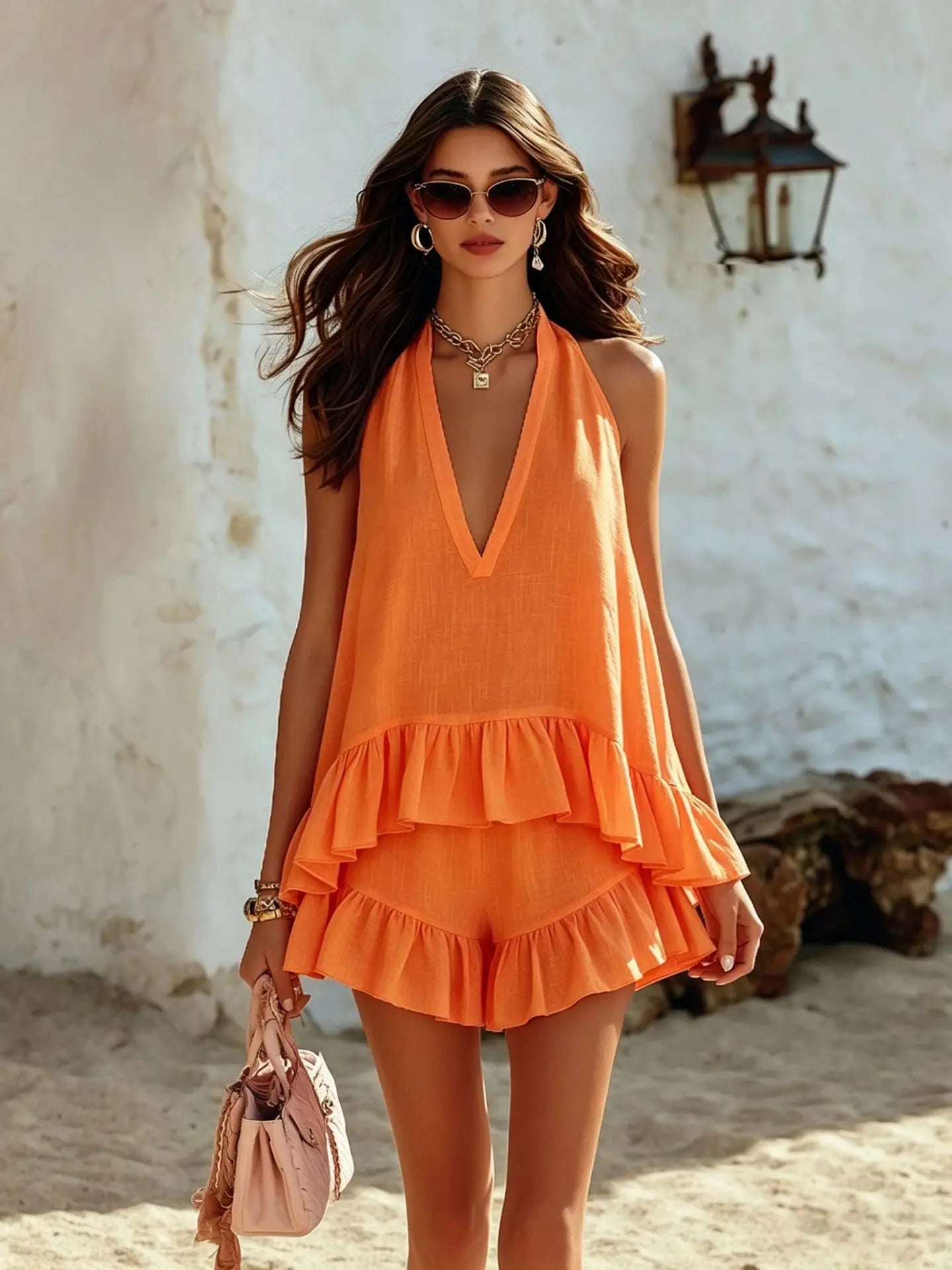 Women's Casual Ruffle Top Two-Piece Set