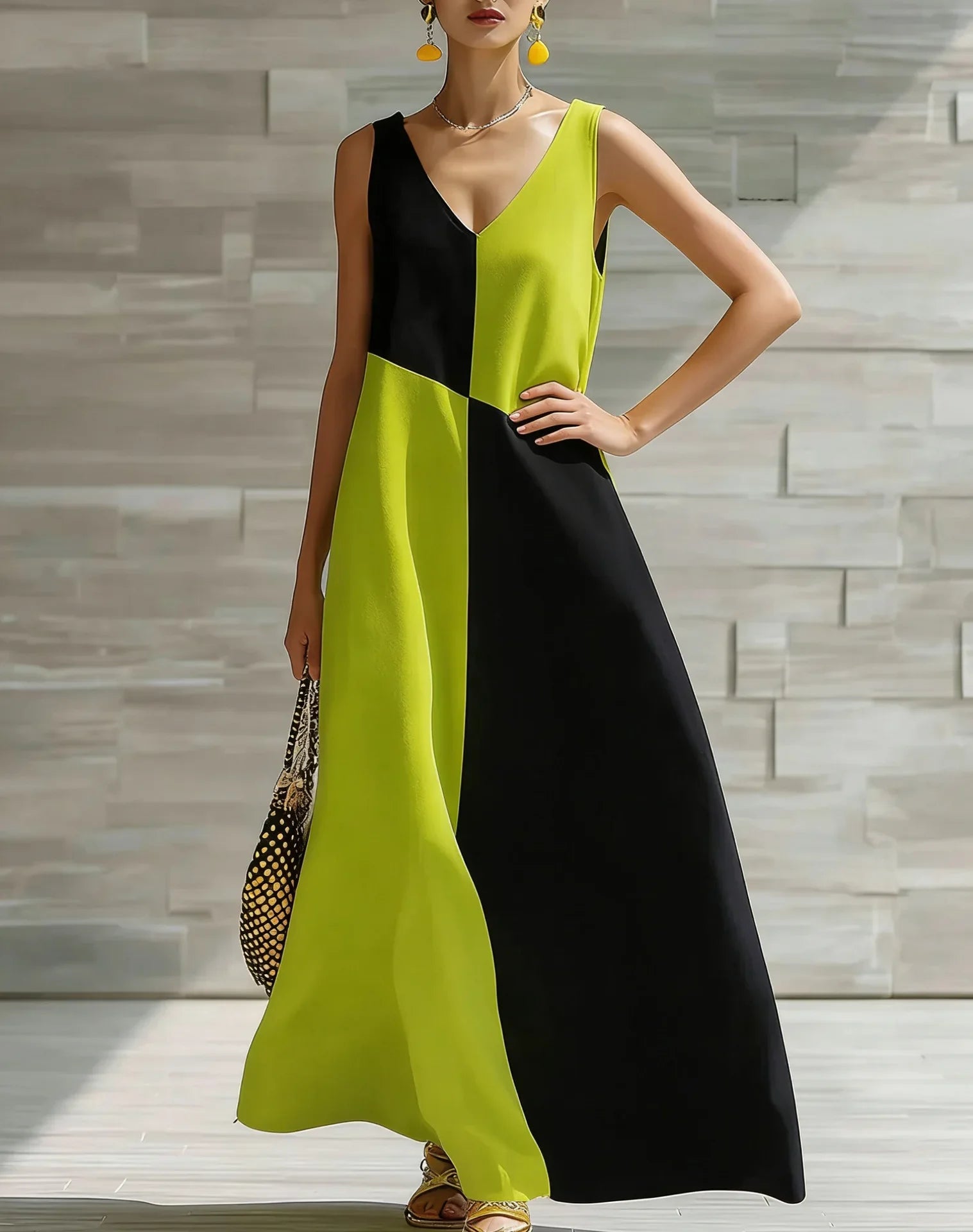 Women's Color Block Maxi Dress
