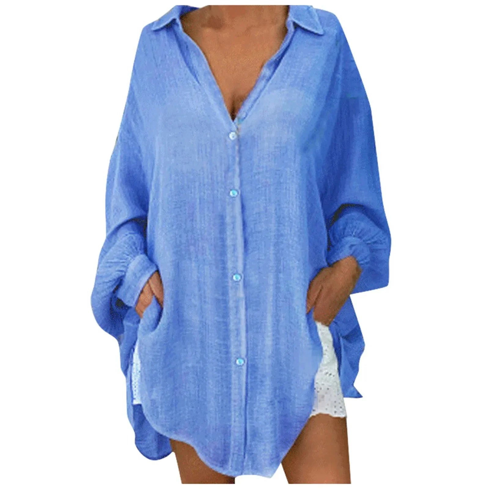 Women's Button Front Tunic Blouse