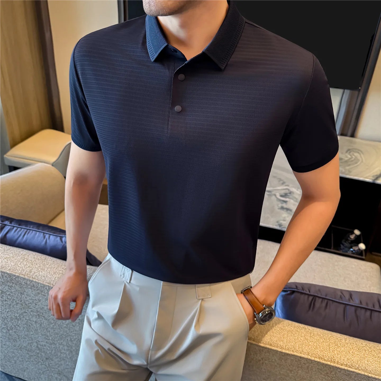 Slim Fit Silk Short-Sleeve Polo Shirt