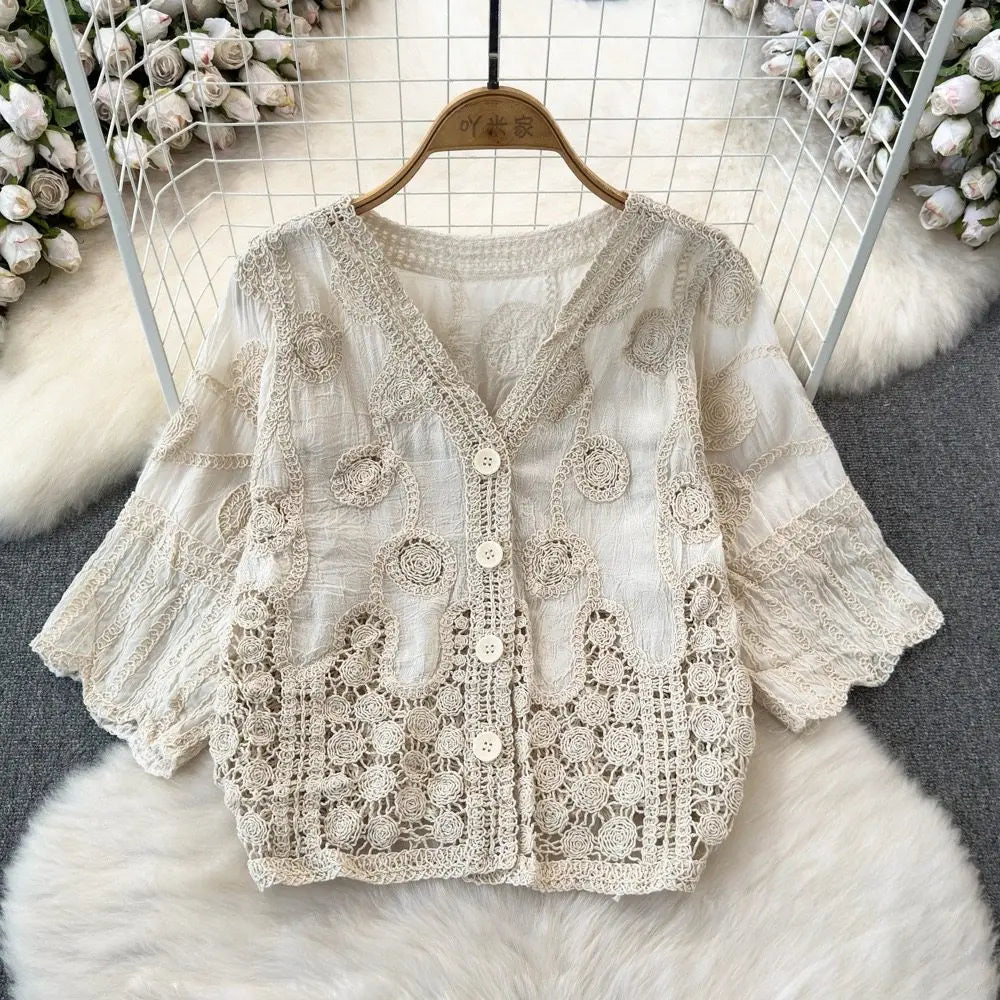 Women's Embroidered Crochet Blouse
