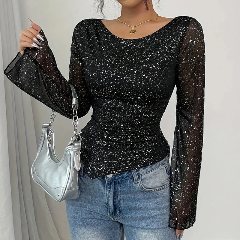 Women's Sequin Mesh Blouse