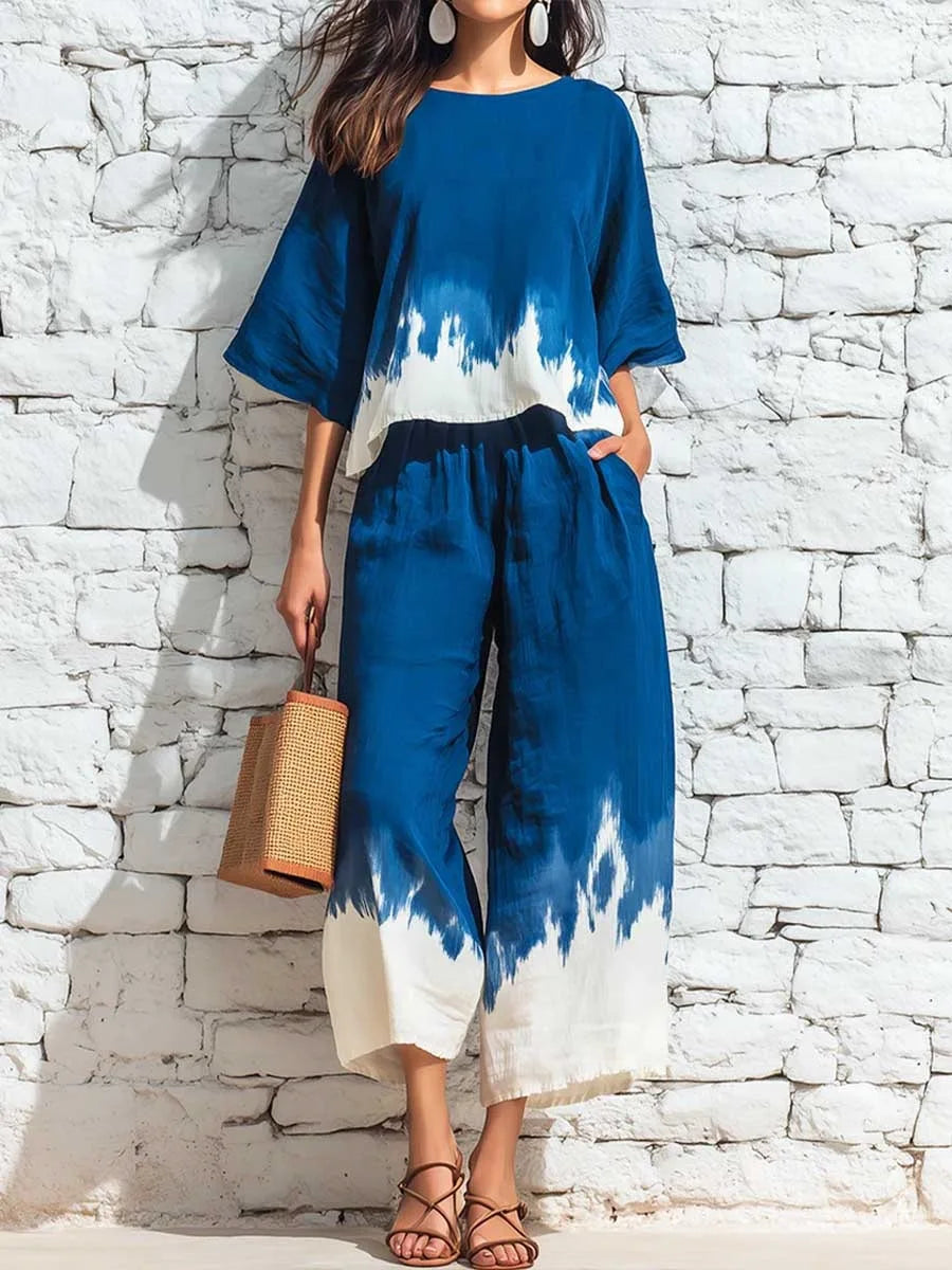 Women's Printed Blouse Casual Pants Set