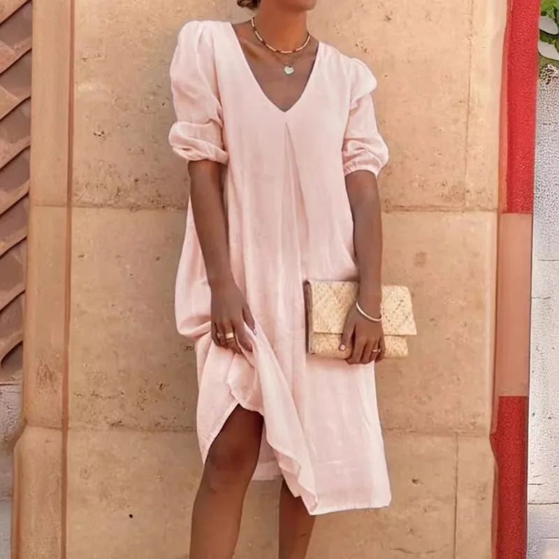 Women's Puff Sleeve Midi Dress