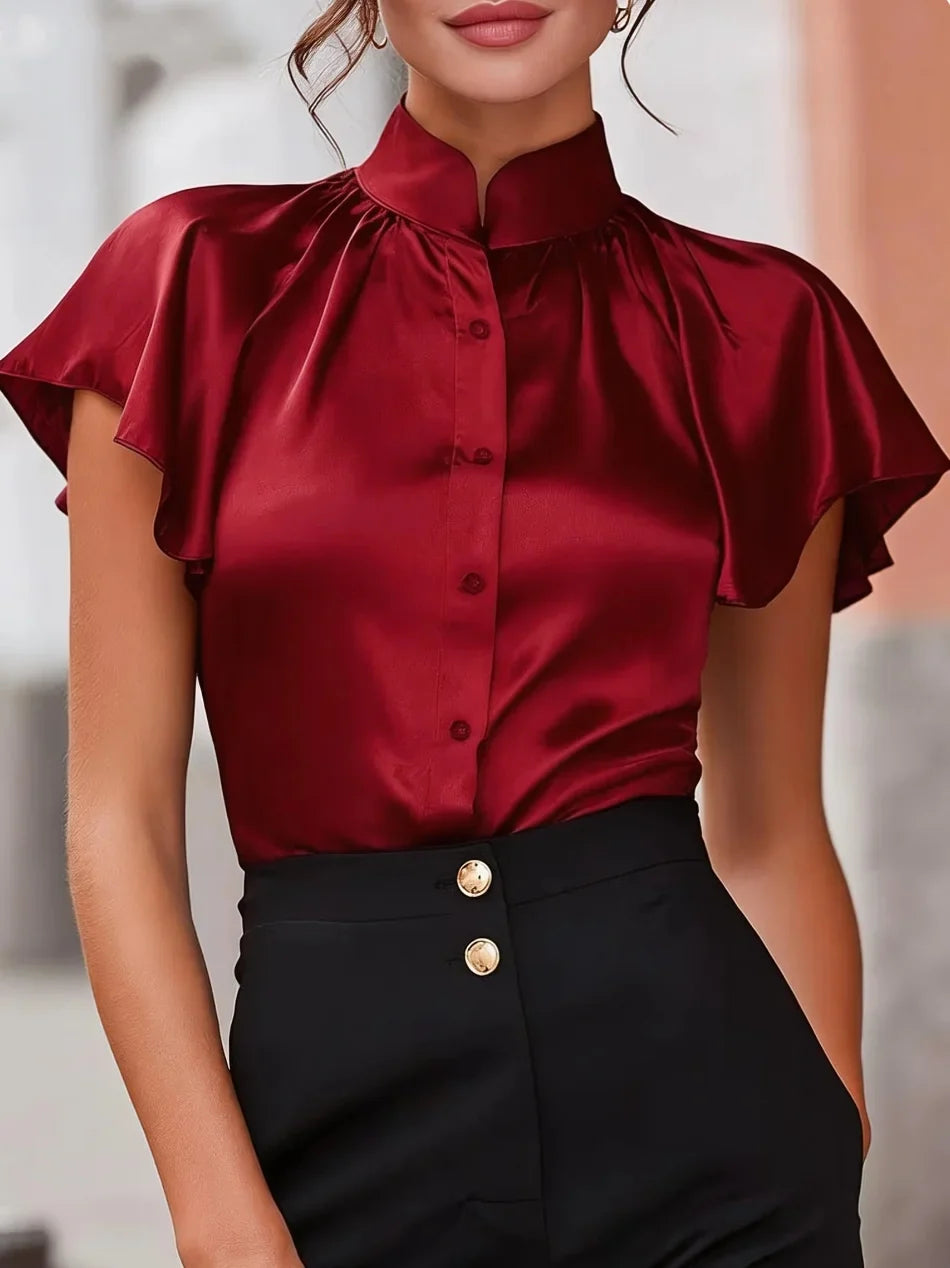 Women's Satin Ruffle Blouse