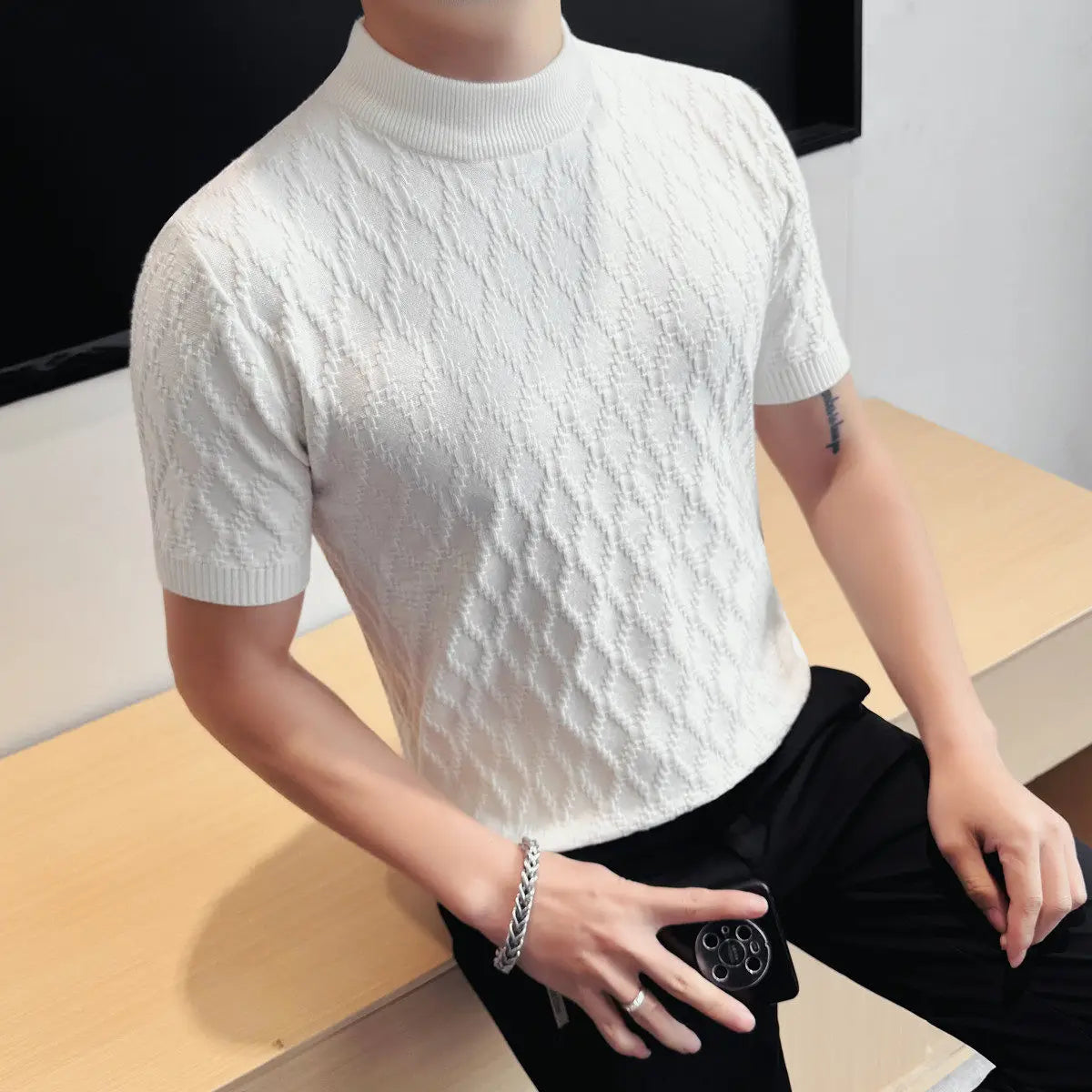 Slim Fit Short-Sleeve Knit Sweater