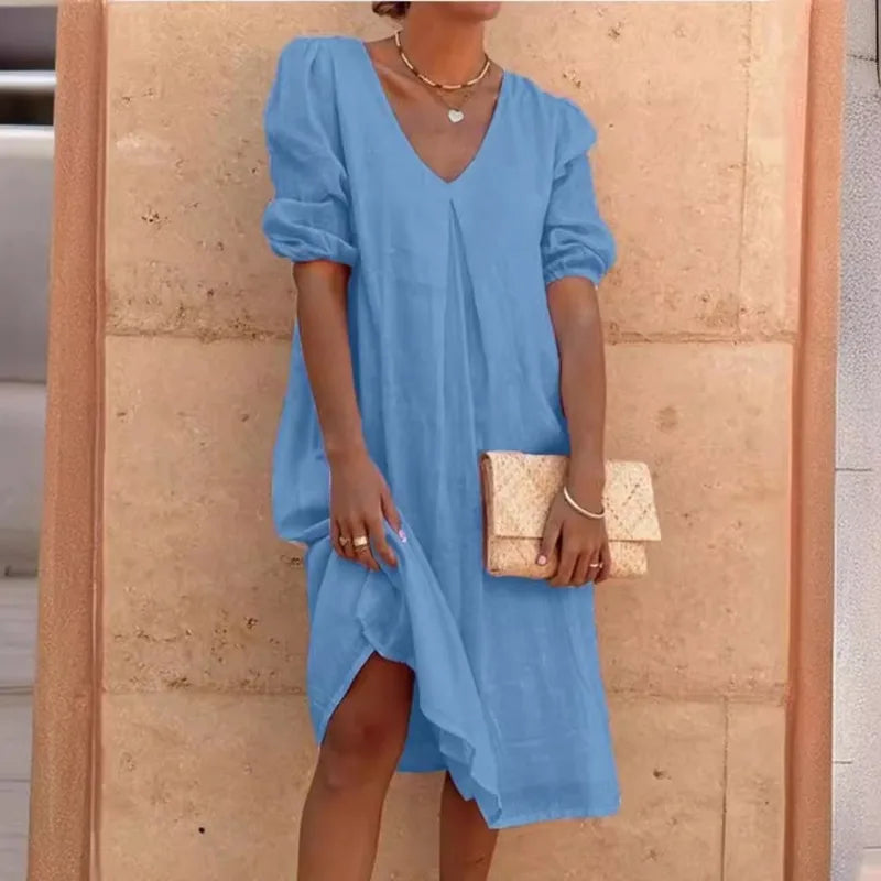 Women's Puff Sleeve Midi Dress