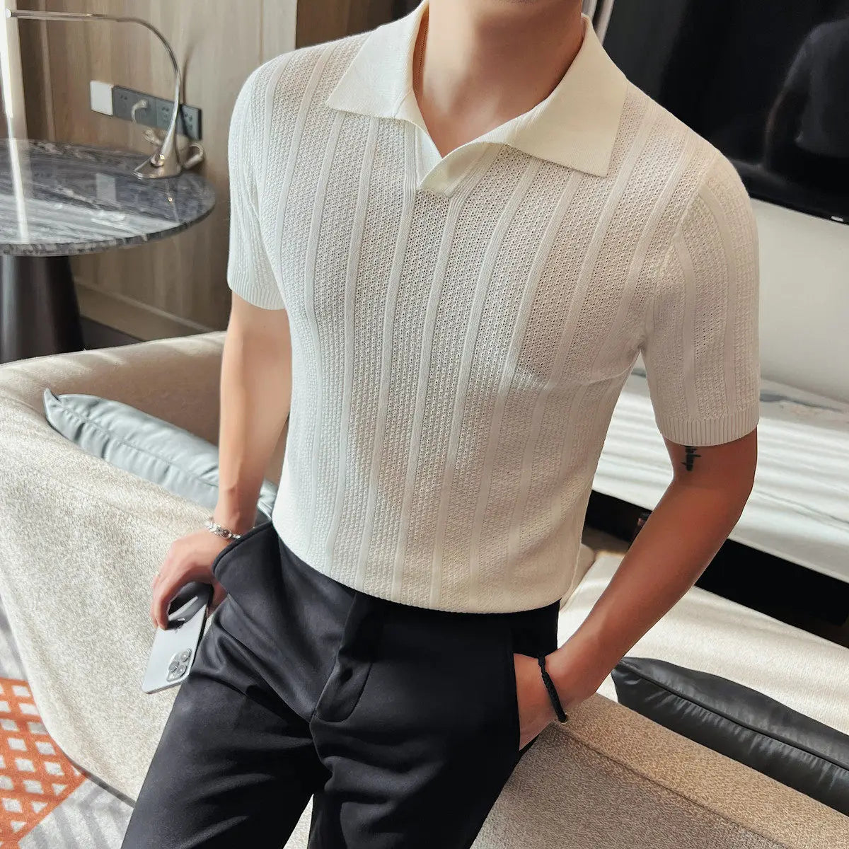 Silk Short-Sleeve Polo Shirt