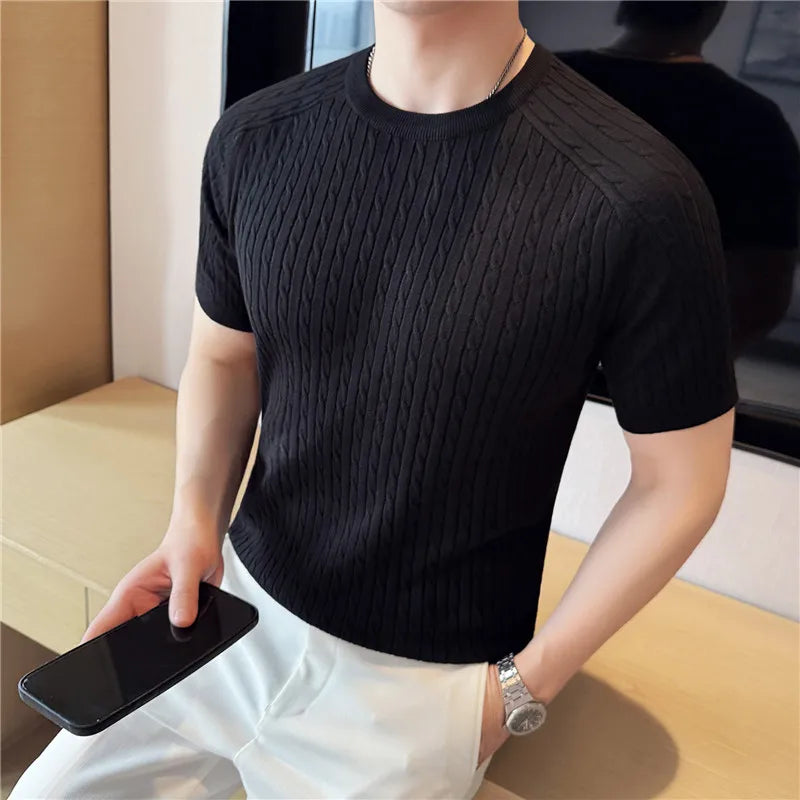 Slim Fit Short-Sleeve Knit Sweater