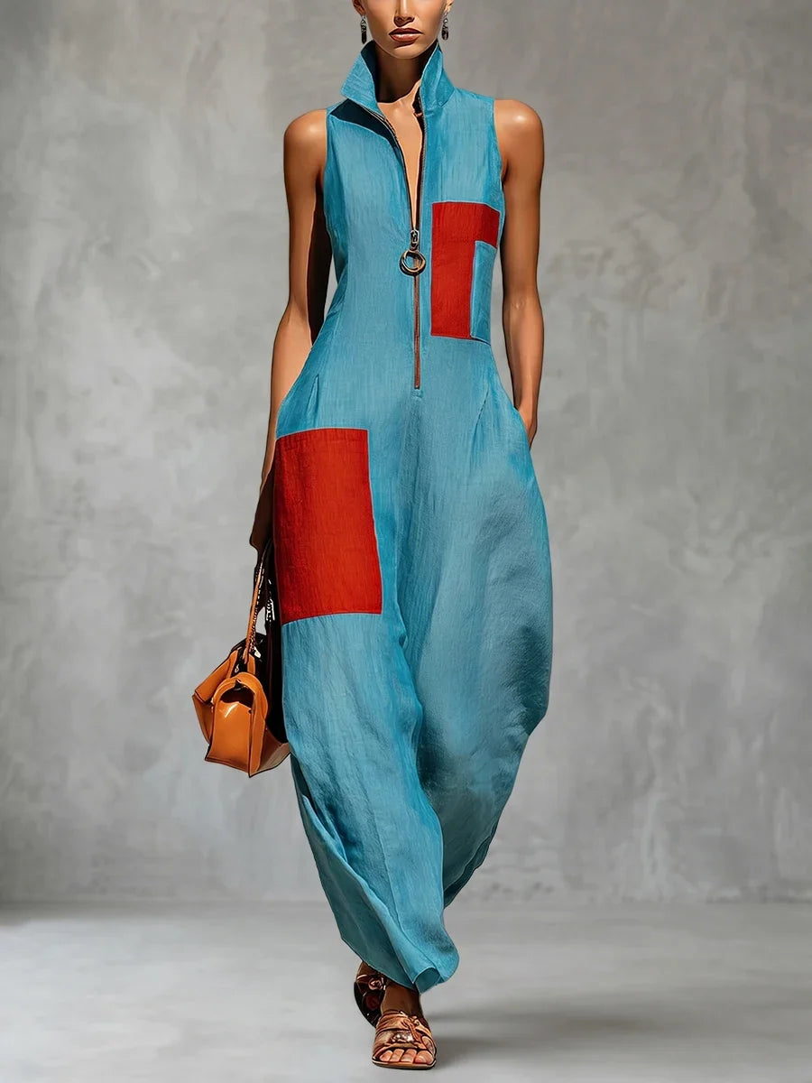 Women's Contrast Patchwork Jumpsuit