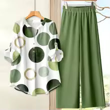 Women's Printed Loose Top Wide Leg Pants Set