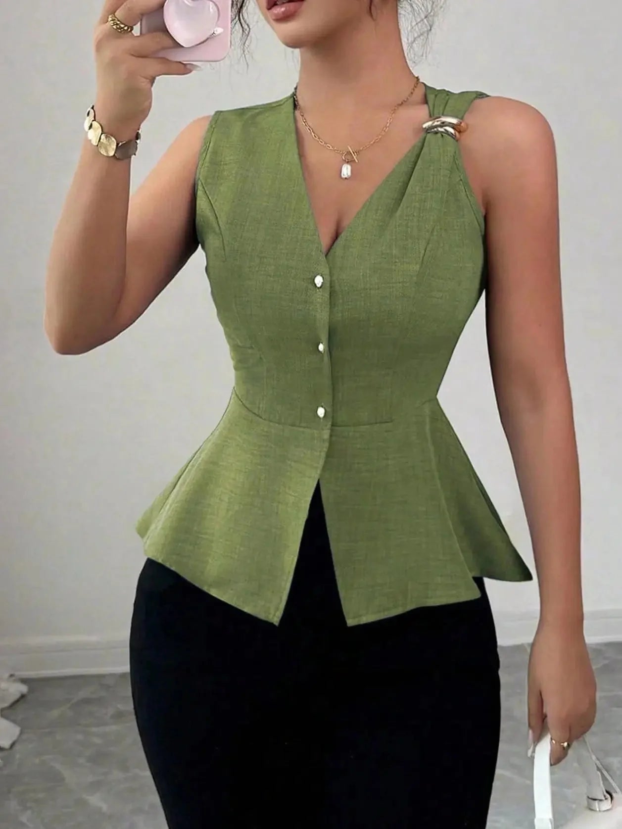 Women's Peplum V-Neck Blouse