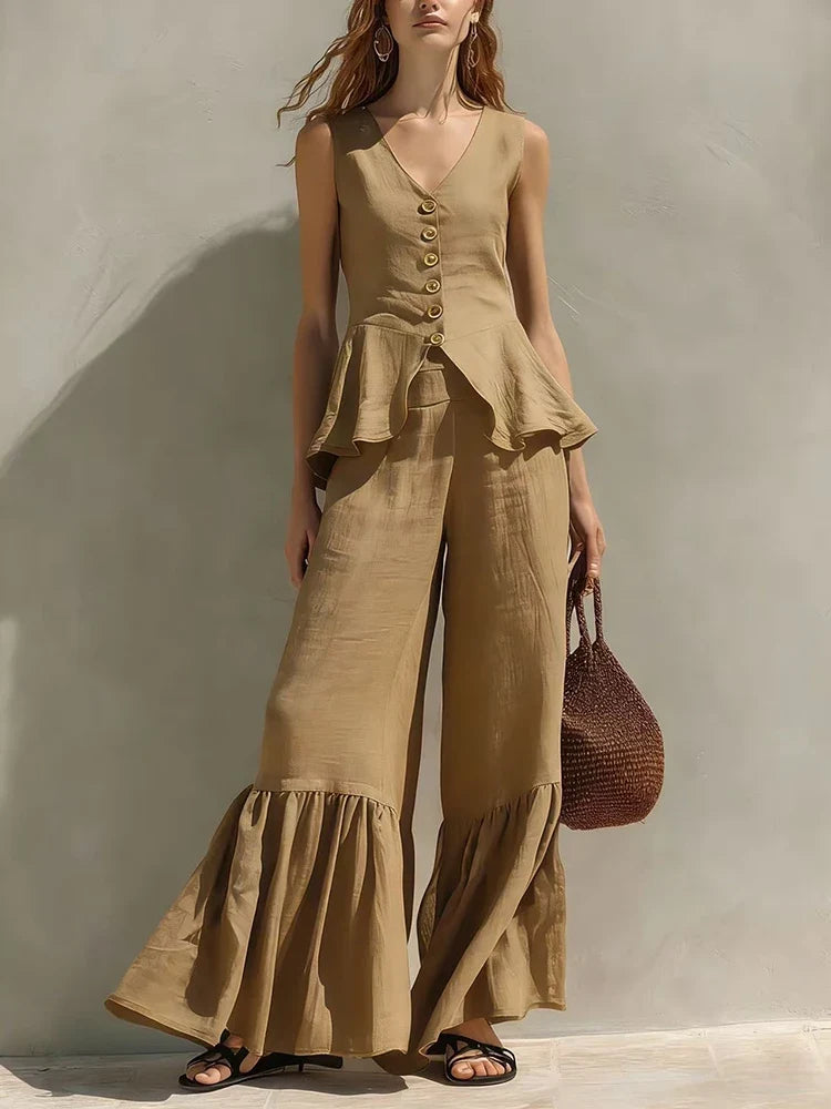 Women's Ruffle Wide Leg Set