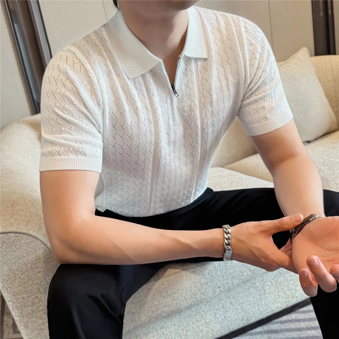 Slim Fit Silk Short-Sleeve Polo Shirt