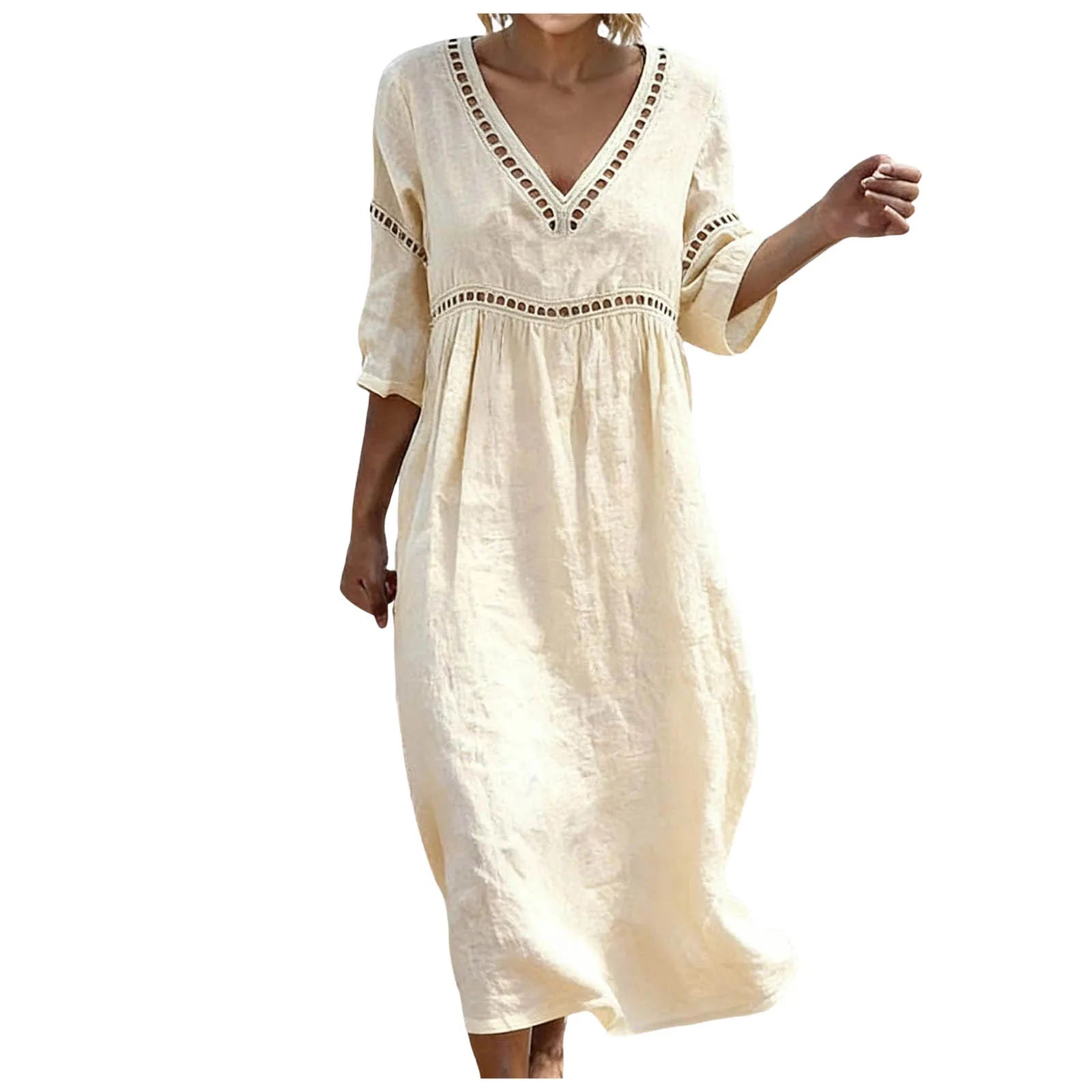 Women's Embellished V Neck Boho Maxi Dress