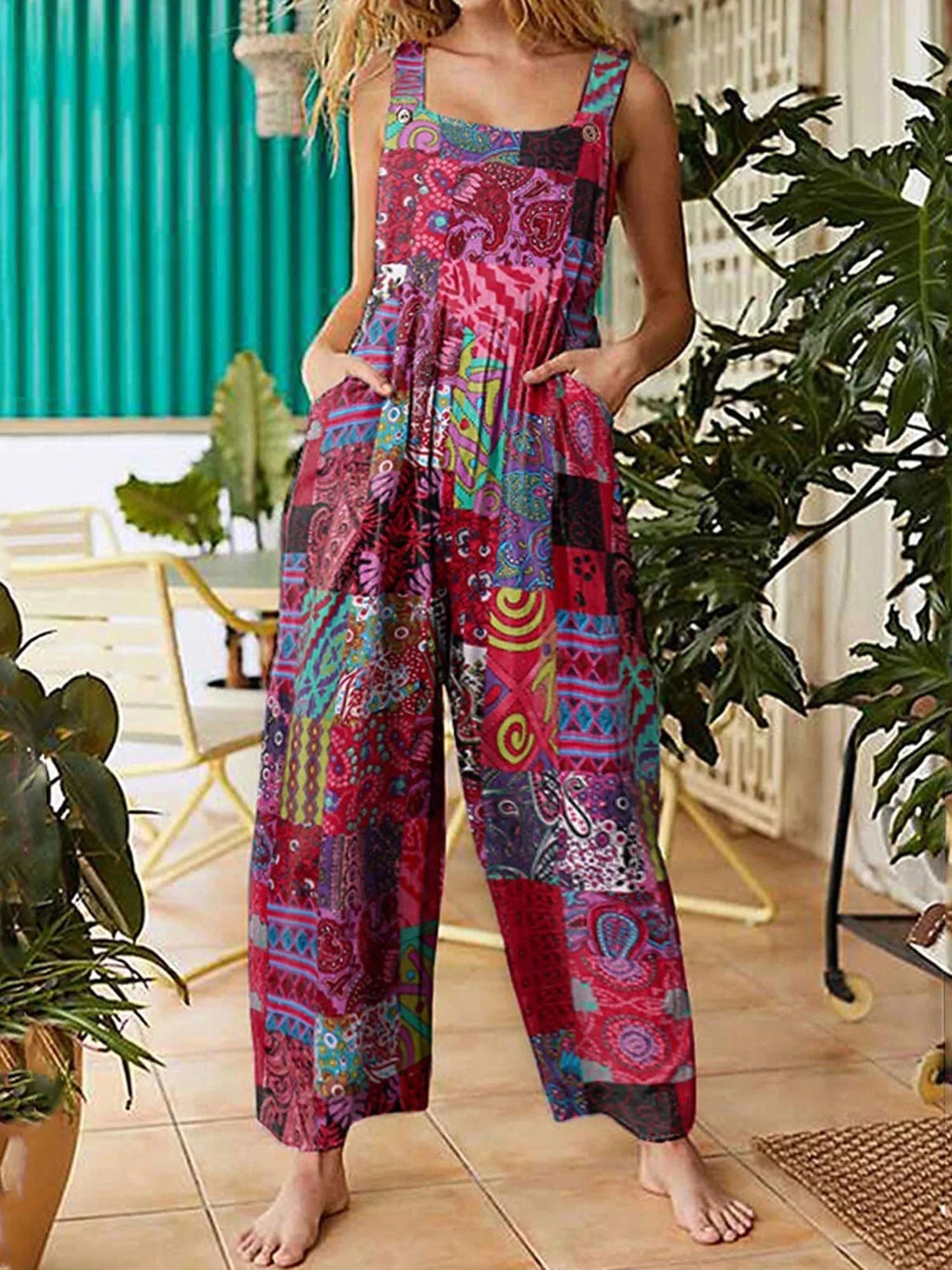 Women's Boho Print Wide Leg Jumpsuit