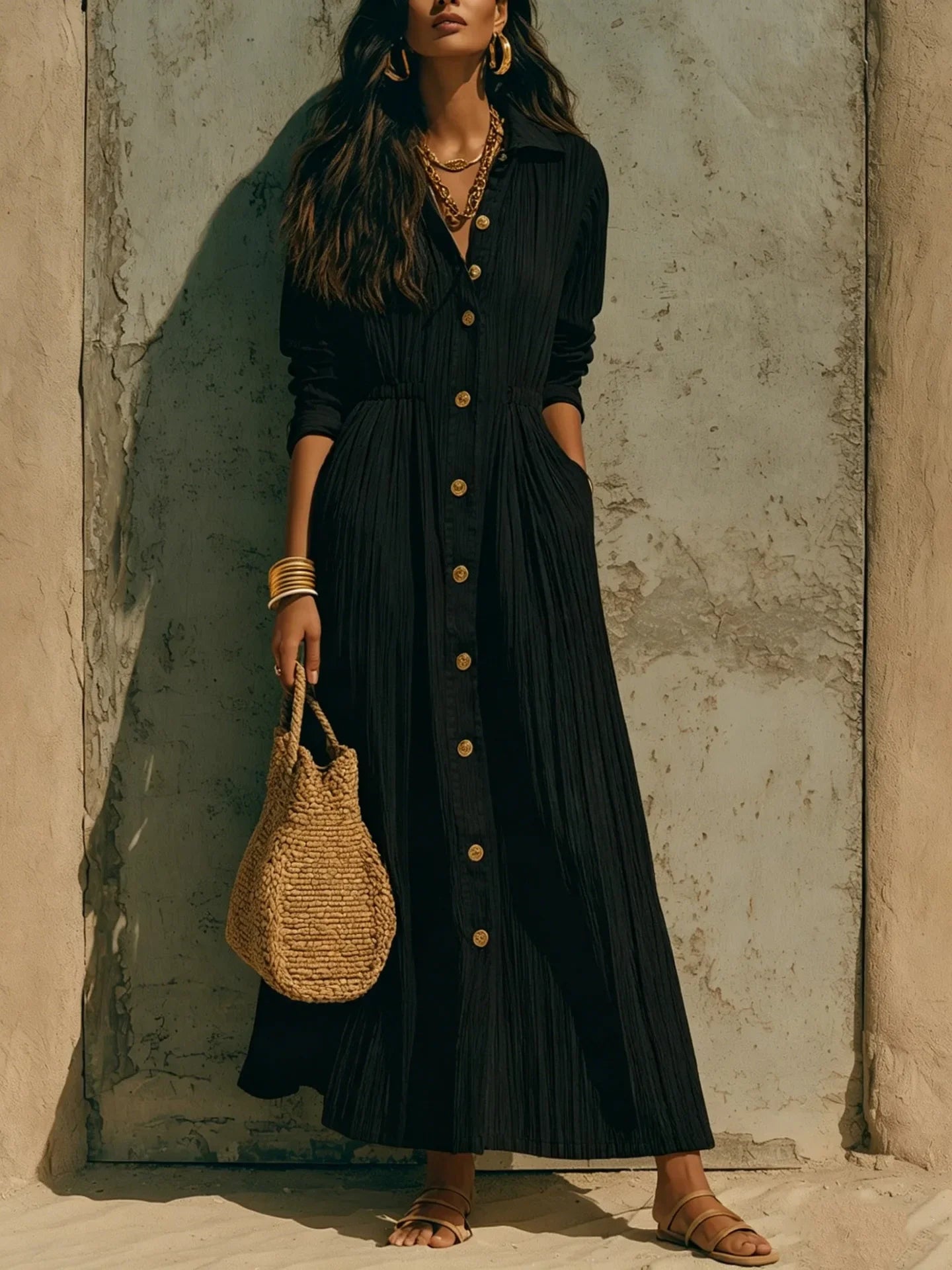 Women's Button Front Maxi Dress