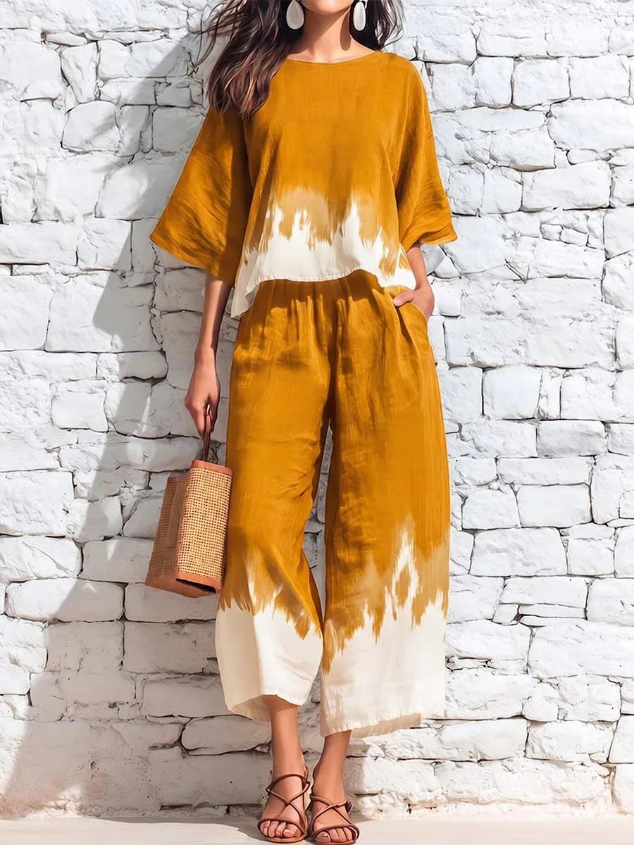 Women's Printed Blouse Casual Pants Set