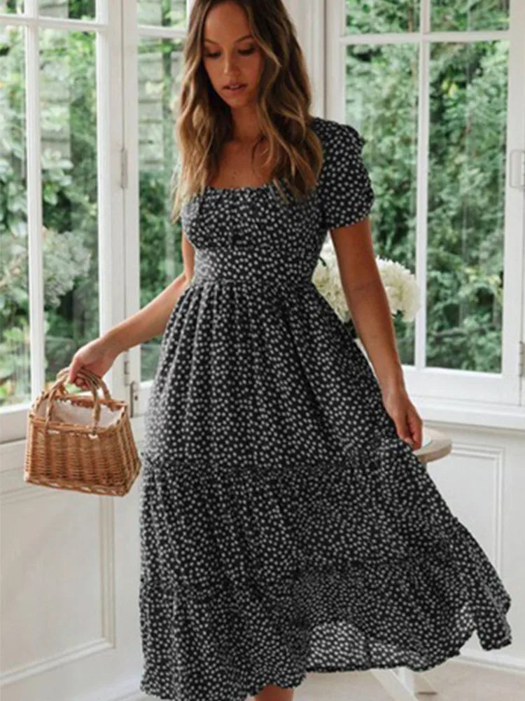 Women's Floral Puff Sleeve Midi Dress