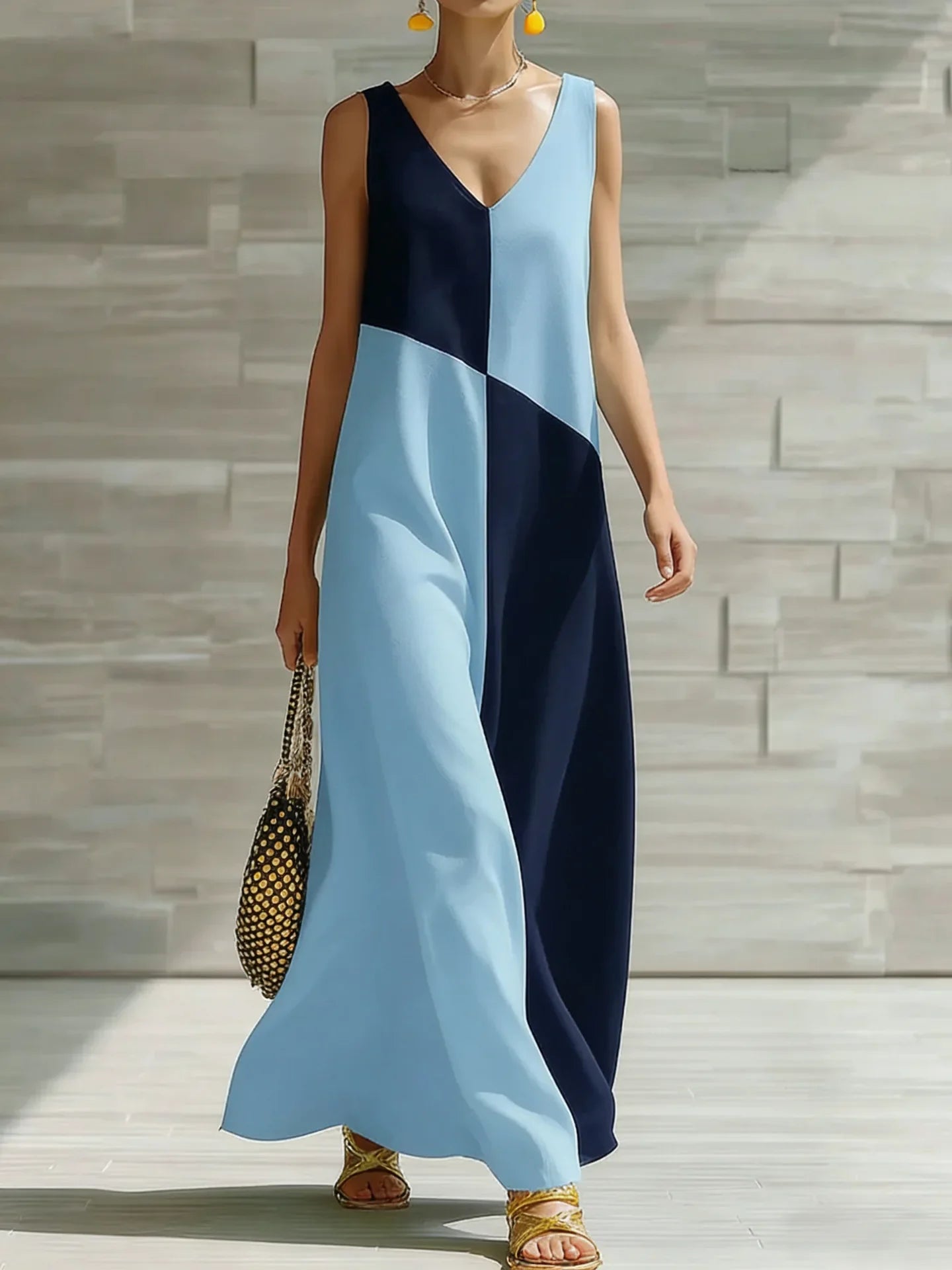 Women's Color Block Maxi Dress