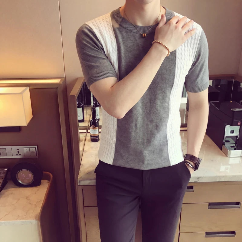 Slim Fit Silk Short-Sleeve Knit Sweater