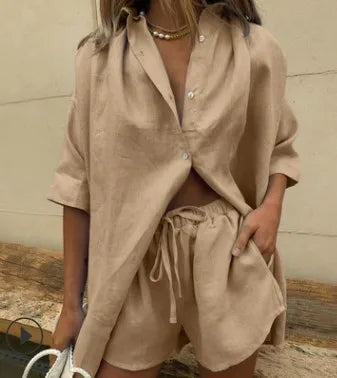 Women's Casual Button Up Shorts Set