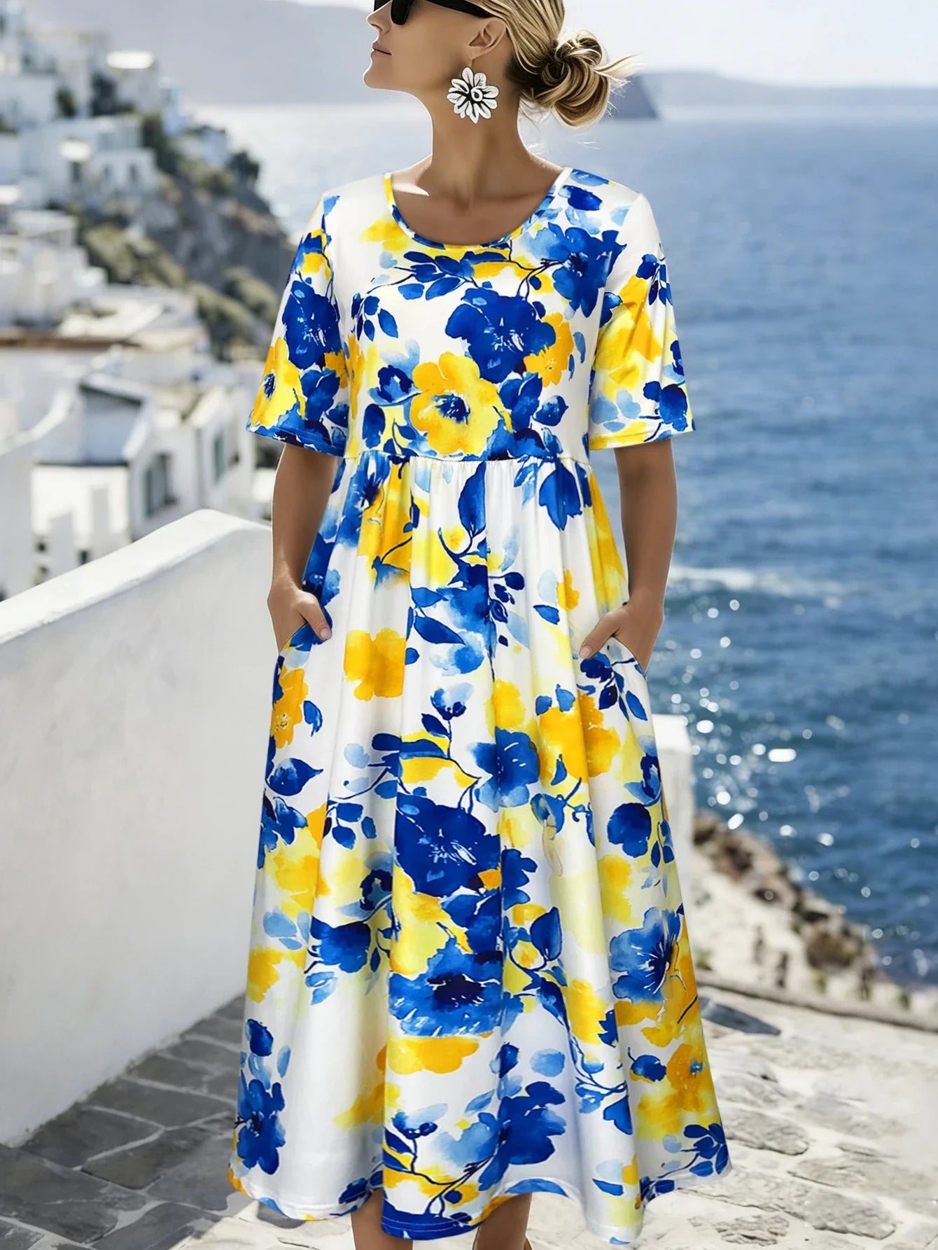 Women's Floral Pocket Midi Dress