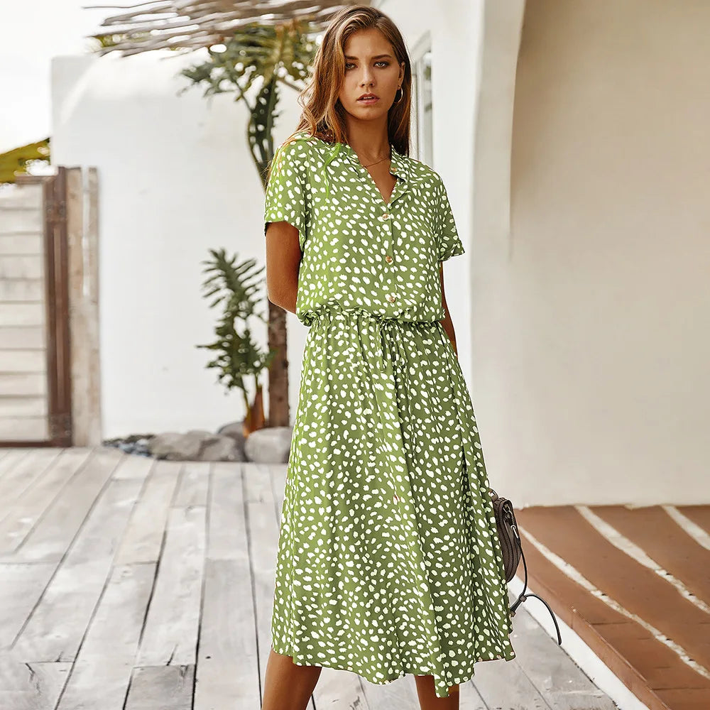 Women's Printed Midi Shirt Dress