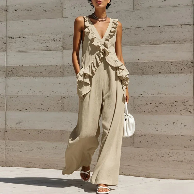 Women's Ruffle Trim Jumpsuit