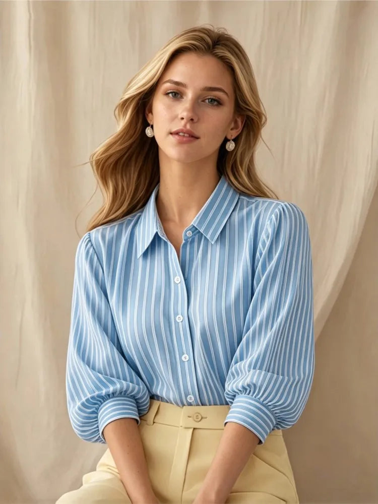 Women's Striped Puff Sleeve Shirt