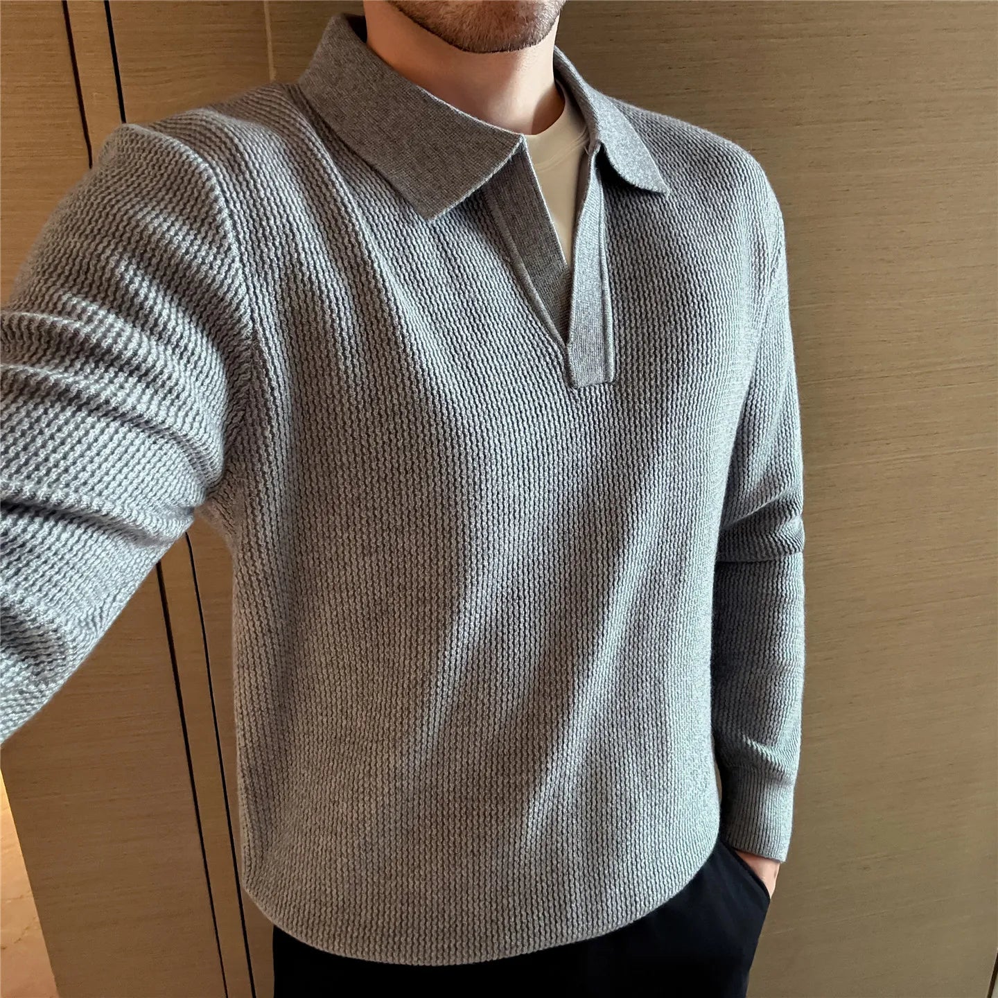 Long-Sleeve V-Neck Knit Sweater