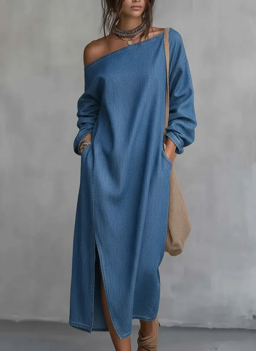 Women's One Shoulder Linen Maxi Dress