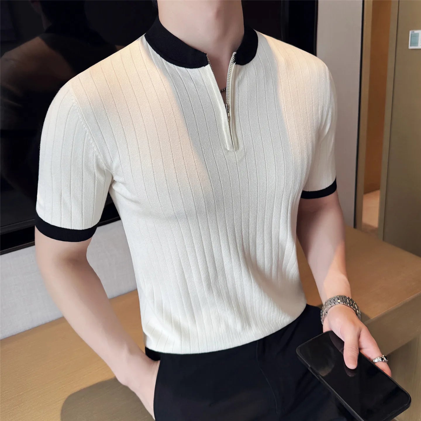 Slim Fit Silk Short-Sleeve Polo Shirt