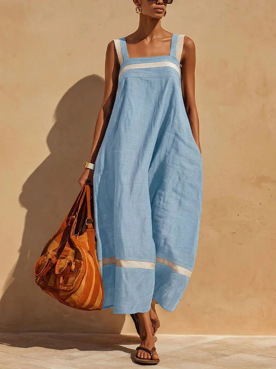 Women's Breathable Linen Slip Midi Dress