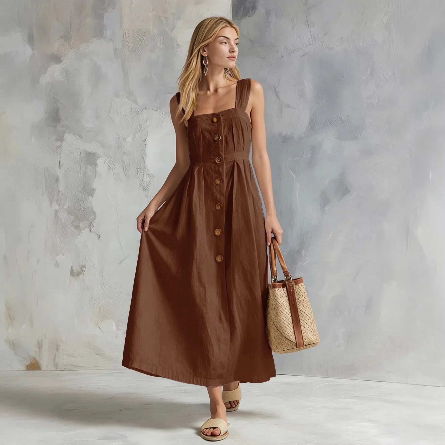 Women's Linen Button Maxi Dress