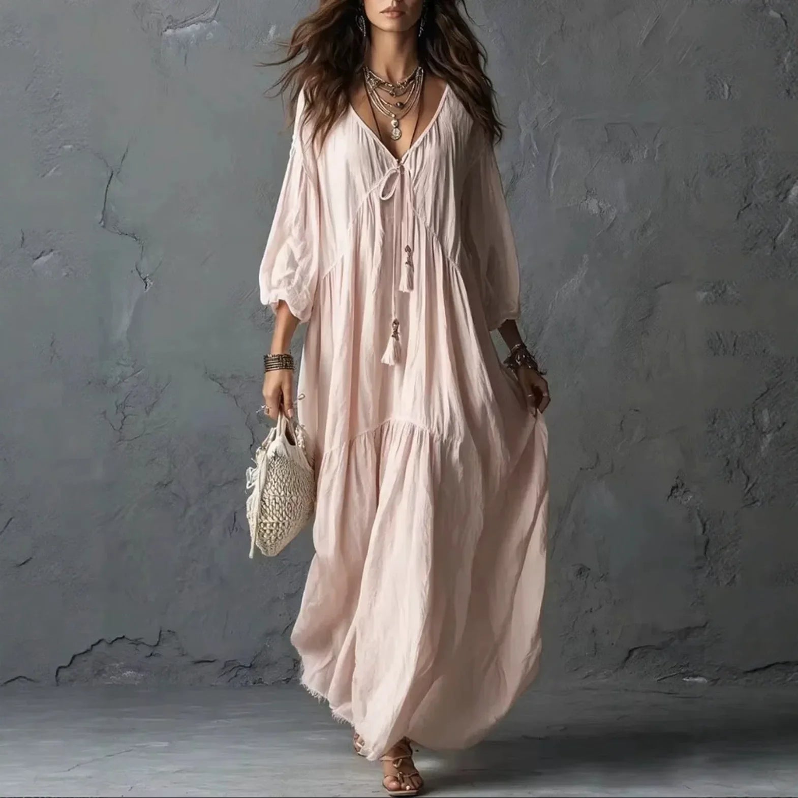 Women's Tassel Tie Maxi Dress