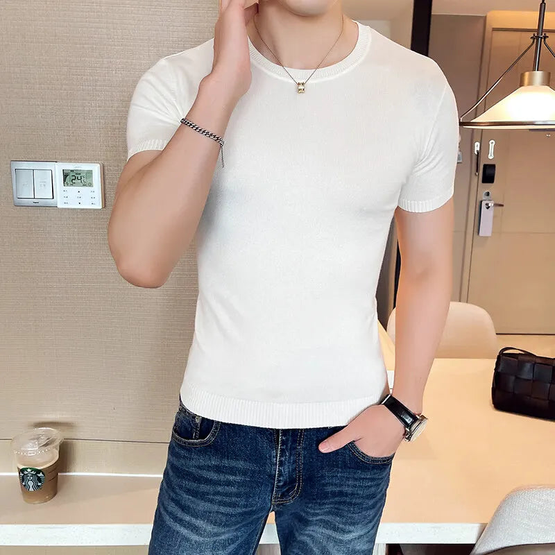 Slim Fit Short-Sleeve Knit Sweater