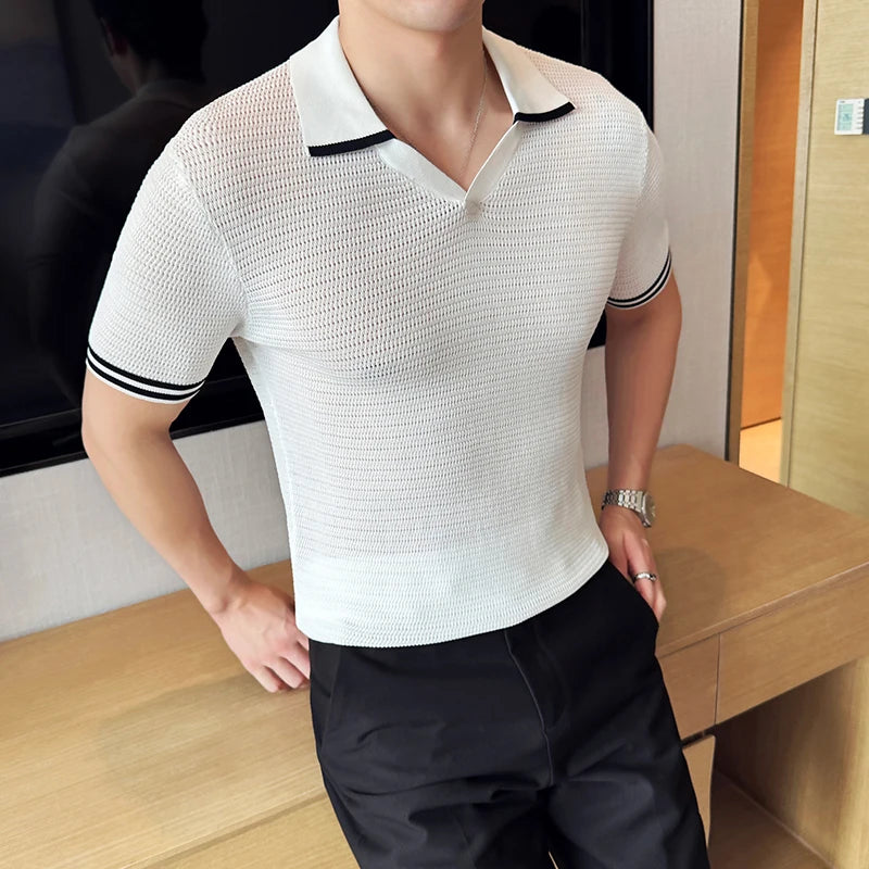 Slim Fit Short-Sleeve V-Neck Polo Shirt