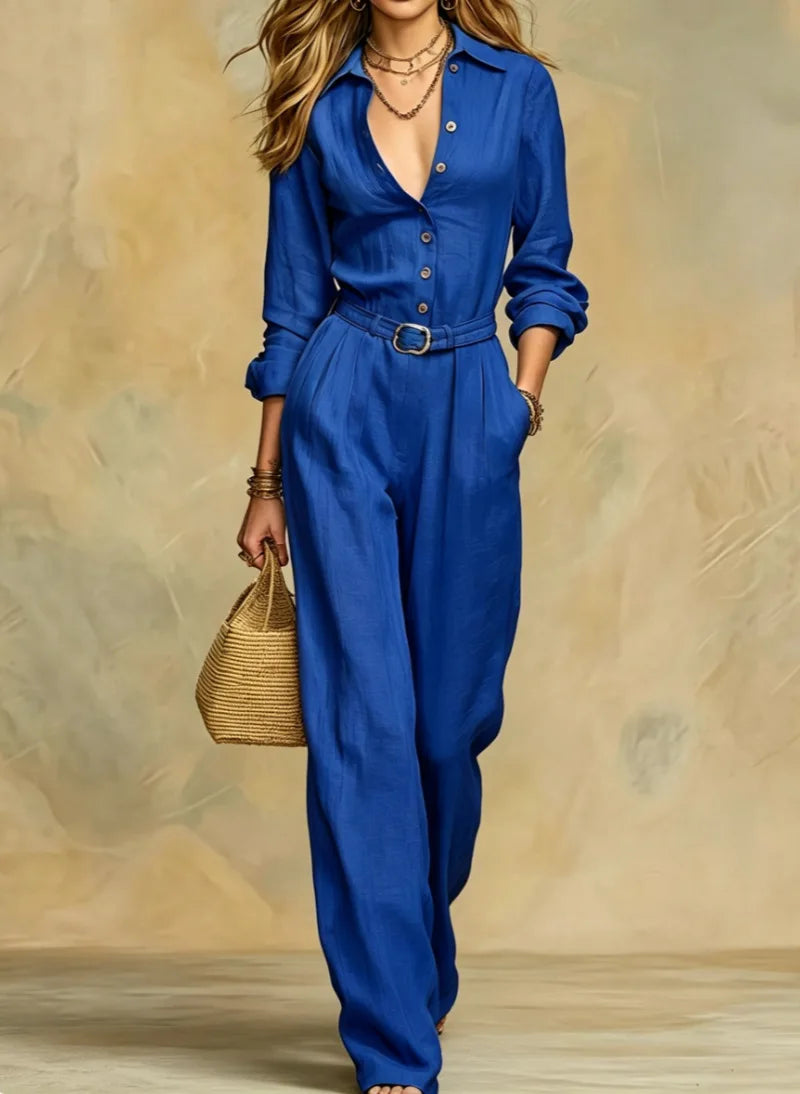 Women's Belted Button Jumpsuit