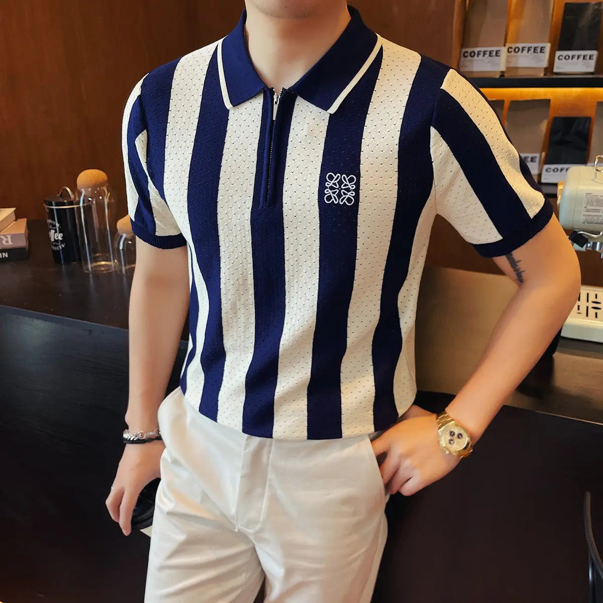 Striped Short-Sleeve Polo Shirt