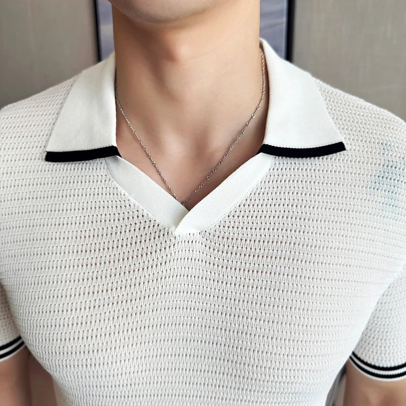 Slim Fit Short-Sleeve V-Neck Polo Shirt