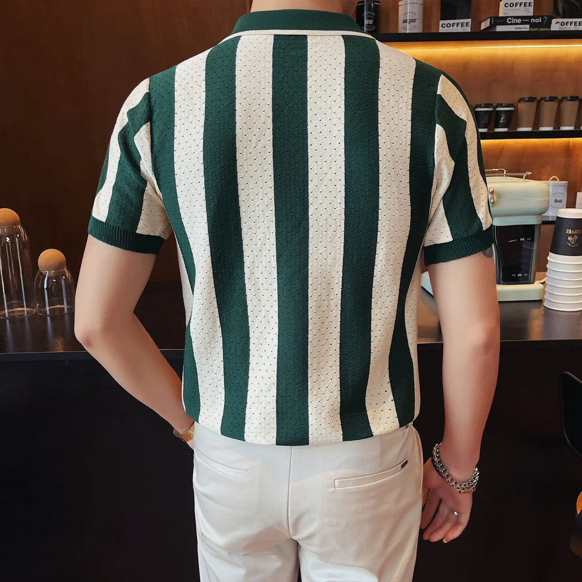 Striped Short-Sleeve Polo Shirt