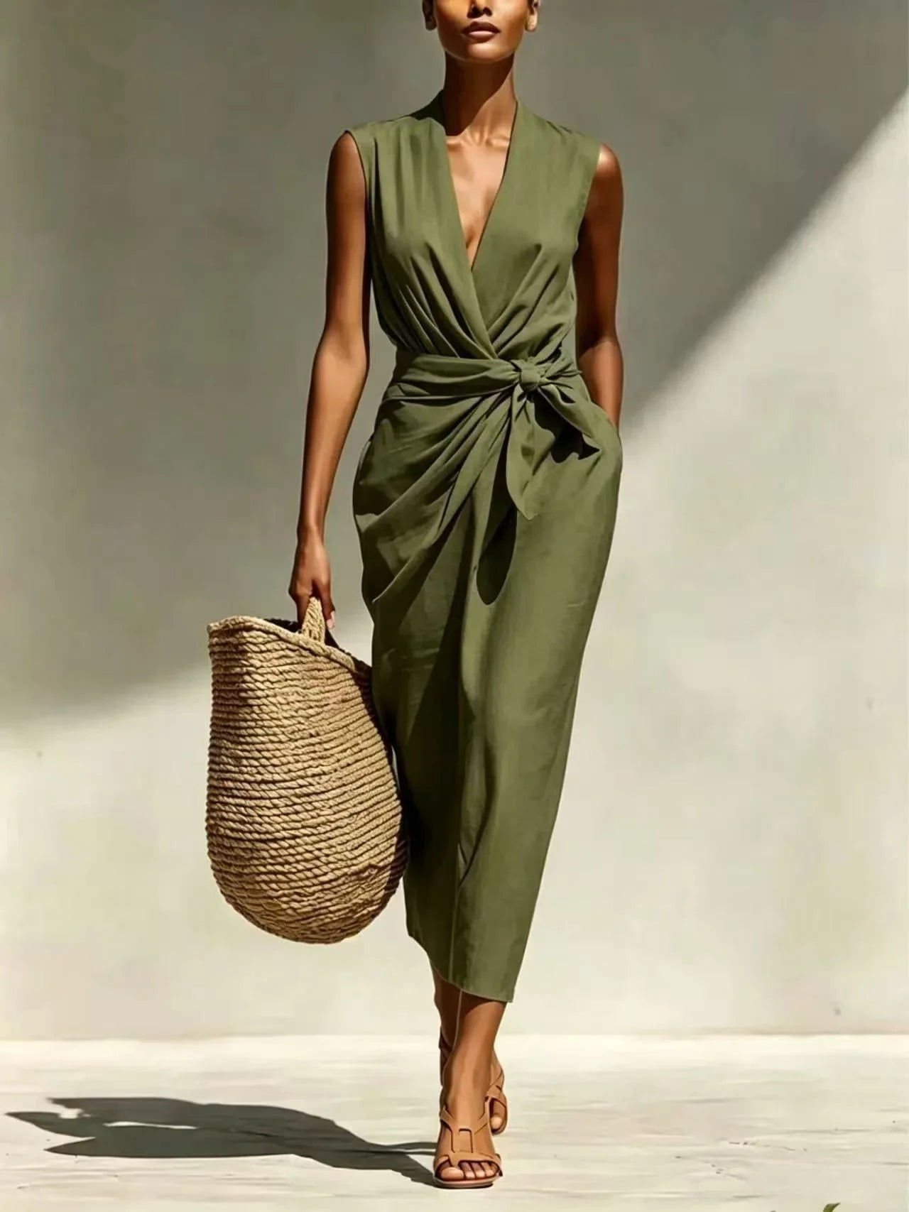 Women's Front Twist Midi Dress