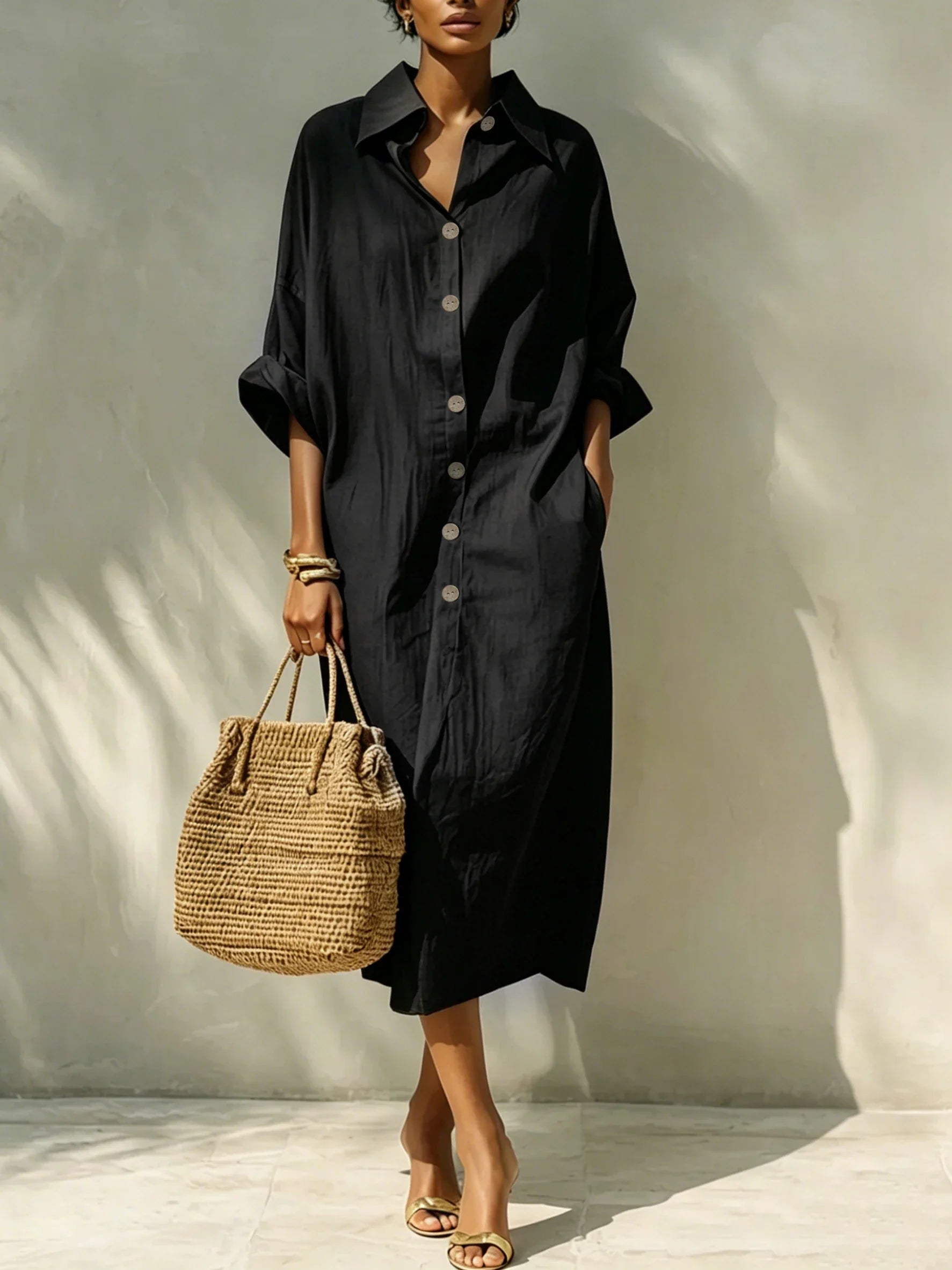 Women's Button Front Midi Dress