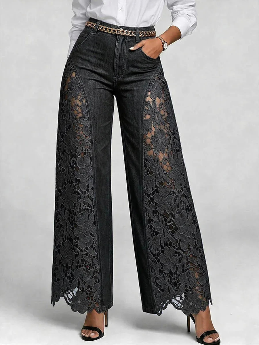 Women's Floral Lace Wide Leg Pants