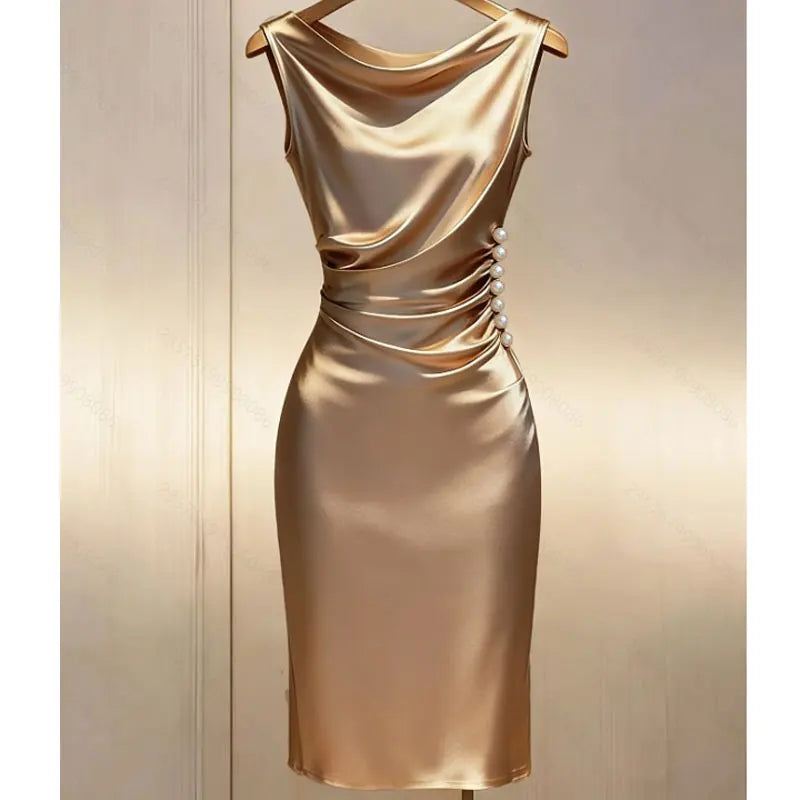 Women's Draped Satin Midi Dress