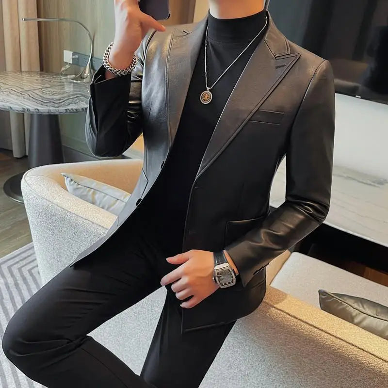 Slim Fit Leather Blazer
